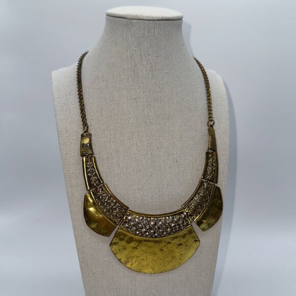 Gold Tone Metal Statement Necklace Cleopatra Style Lobster Clasp *read* - Picture 2 of 10